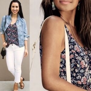 Cabi | Navy Flirty Floral Print Keyhole Cami Sleeveless Blouse 5224 Medium